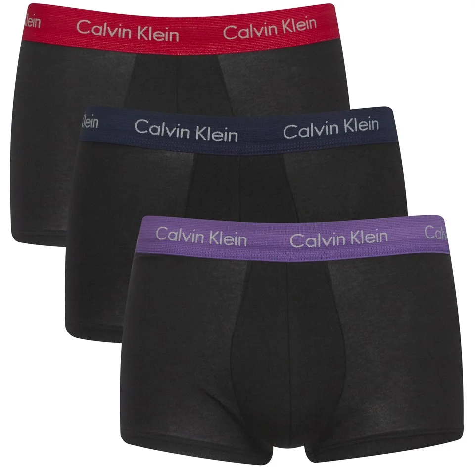 Calvin Klein Men's Cotton Stretch 3 Pack Low Rise Trunks with Colour Waist Band Image 1