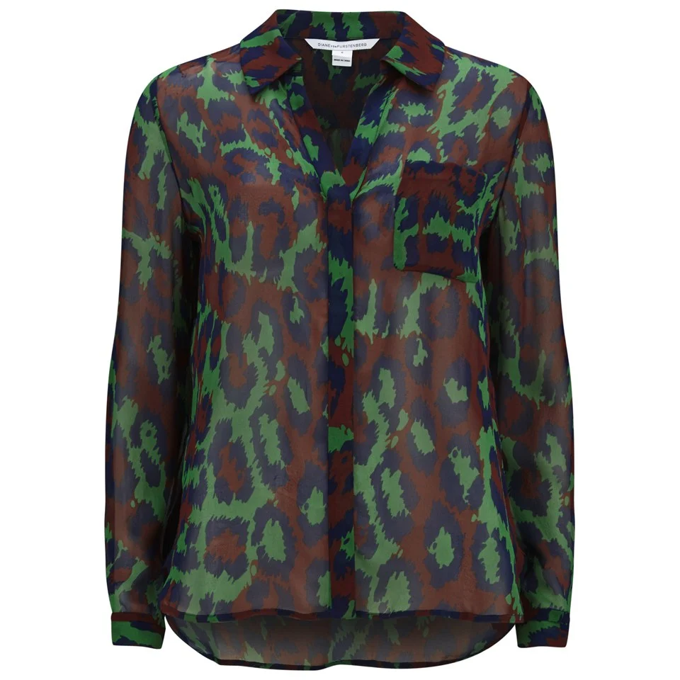 Diane von Furstenberg Women's Lorelei Two Shirt - Leopard Medium Green Image 1