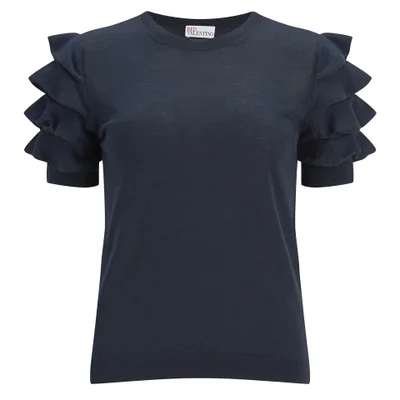 REDValentino Women's Ruffle Sleeve T-Shirt - Blue