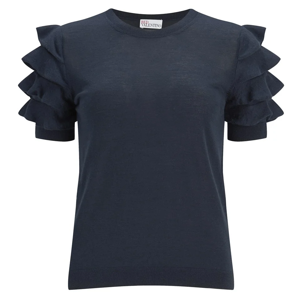 REDValentino Women's Ruffle Sleeve T-Shirt - Blue Image 1