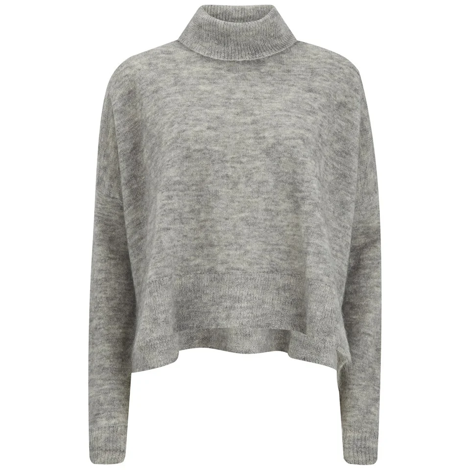 Designers Remix Women's Fino Neck Turtle Neck Sweatshirt with Side Slits - Grey Melange Image 1