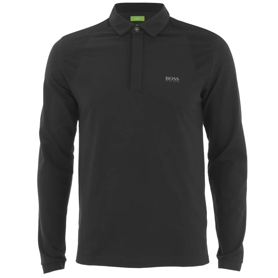 BOSS Green Men's Pleesy 2 Long Sleeve Mesh Detail Polo Shirt - Black Image 1
