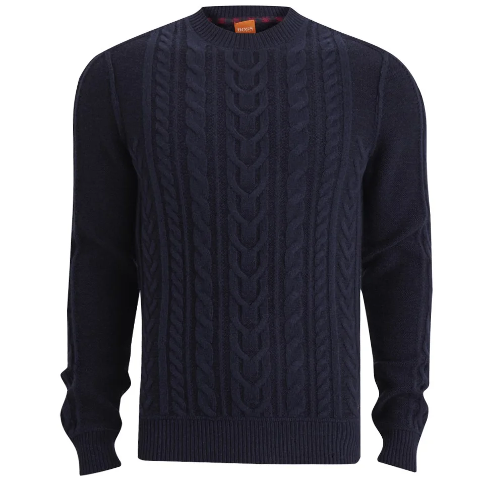BOSS Orange Men's Kaas Cable Knitted Jumper - Navy Image 1
