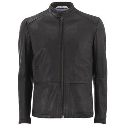 BOSS Orange Men's Jelon Zipped Biker Leather Jacket - Grey
