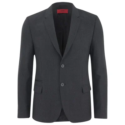 HUGO Men's Abrino Leather Elbow-Patch Suit Jacket - Charcoal