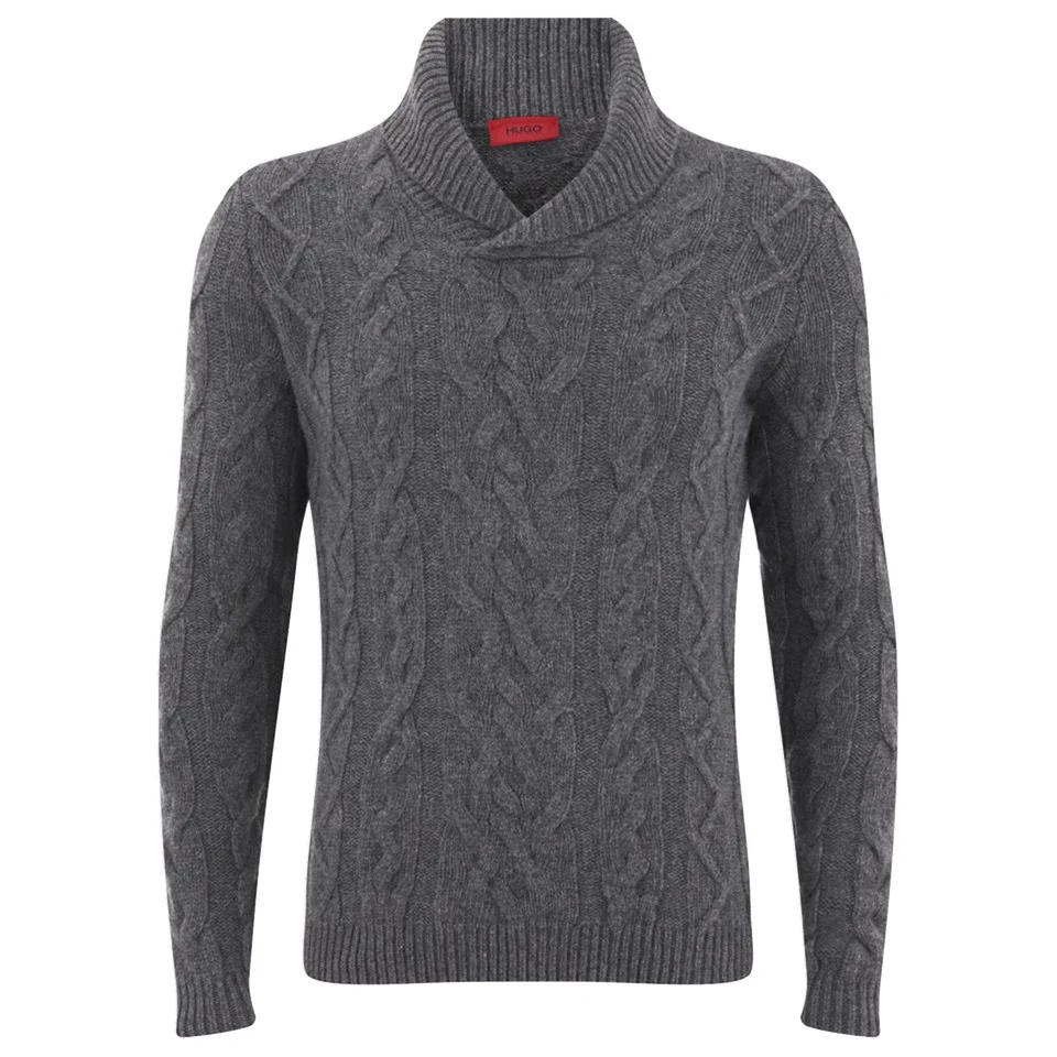 HUGO Men's Scable Shawl-Neck Cable Knitted Jumper - Light Grey Image 1