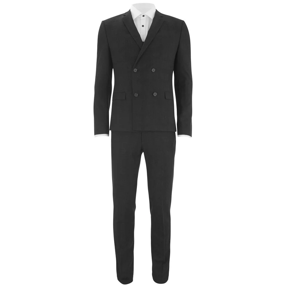 HUGO Men's Super-Slim Fit Double-Breasted Charcoal-Check Suit - Charcoal Image 1