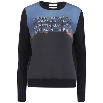 Each X Other Women's Robert Montgomery Big Rib R-Neck Knitted Sweater with Printed Silk Panel - Navy