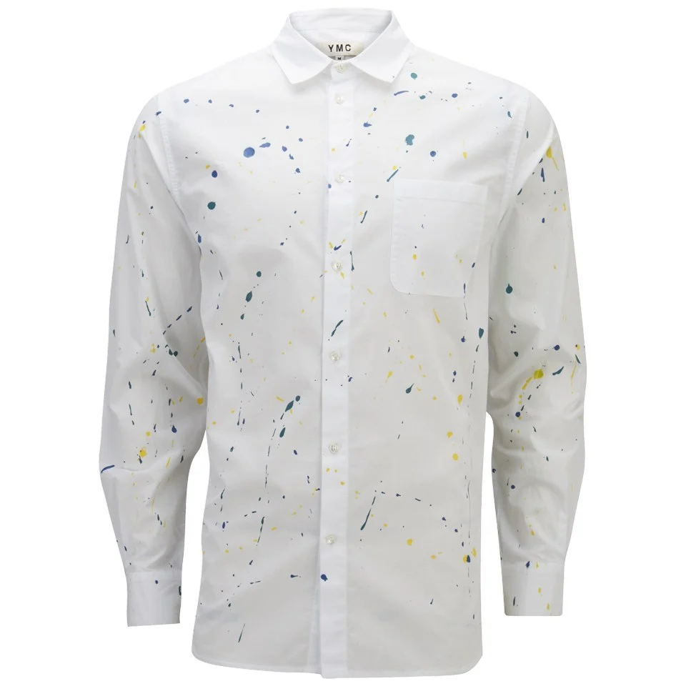YMC Men's Paint Flick Long Sleeve Shirt - White Image 1