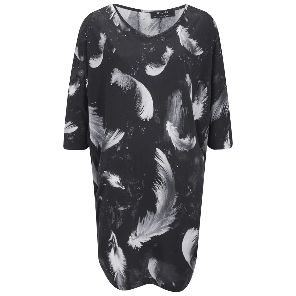 Religion Women's Seclude Feather Print Dress - Black/White Image 1