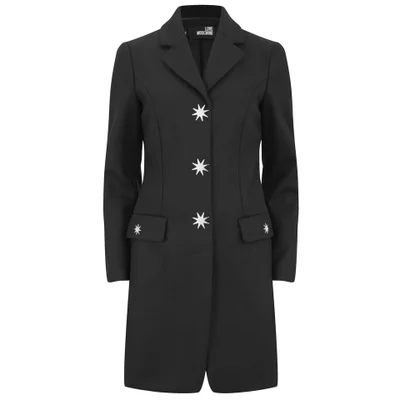 Love Moschino Women's Black Coat with Star Buttons - Black