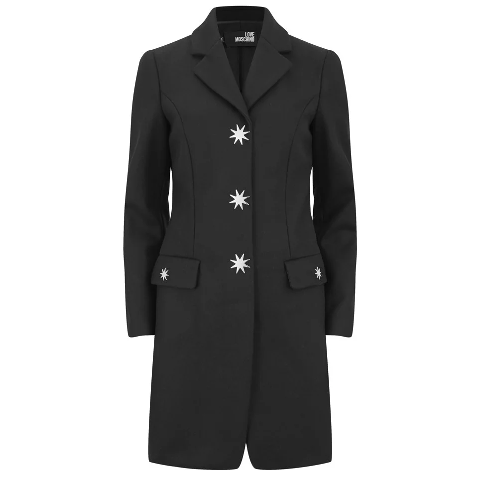 Love Moschino Women's Black Coat with Star Buttons - Black Image 1