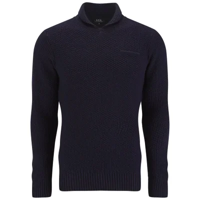 A.P.C. Men's Pull Daddy Shawl Neck Knitted Jumper - Navy