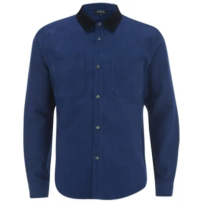 A.P.C. Men's Gary Cotton and Linen Long Sleeve Shirt - Blue