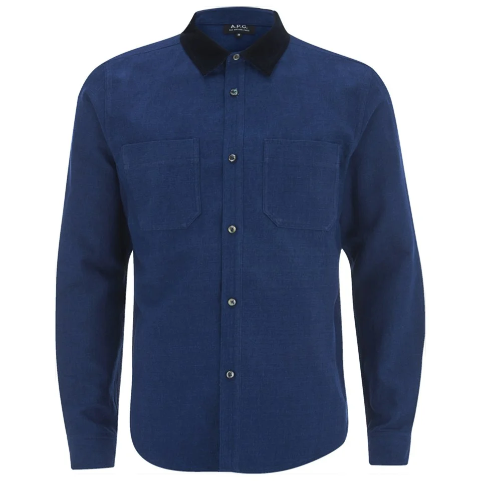 A.P.C. Men's Gary Cotton and Linen Long Sleeve Shirt - Blue Image 1