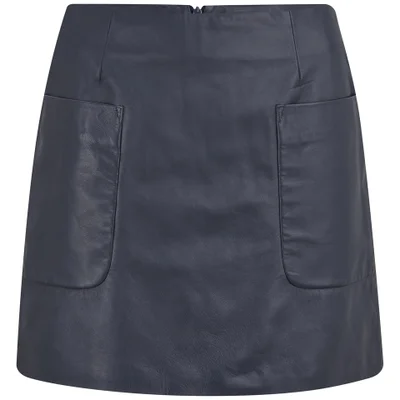 YMC Women's Leather Mini Skirt - Navy