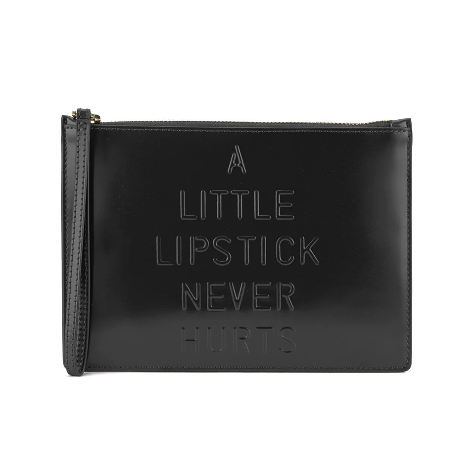 Lulu Guinness Women's Medium Grace Lipstick Never Hurts Polished Calf Leather Clutch Bag - Black Image 1