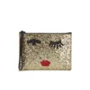 Lulu Guinness Women's Grace Medium Taped Face Glitter Clutch Bag - Gold - Image 1