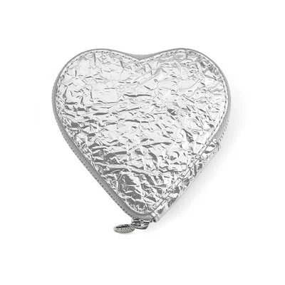 Aspinal of London Women's Heart Coin Purse - Silver Crinkle