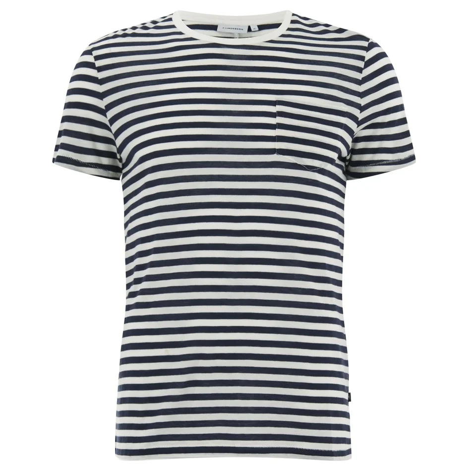 J.Lindeberg Men's Breton Stripe Pocket T-Shirt - White Image 1