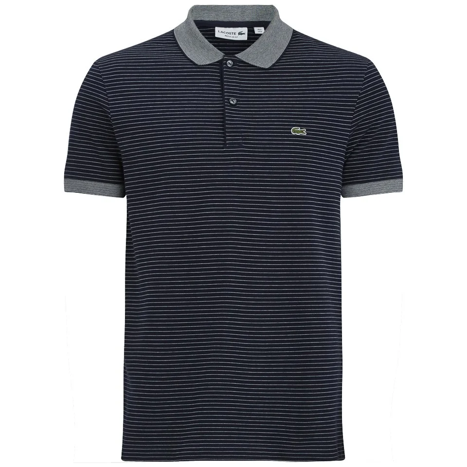 Lacoste Men's Short Sleeve Ribbed Collar Polo Shirt - Navy Blue Stripe/Flour Image 1