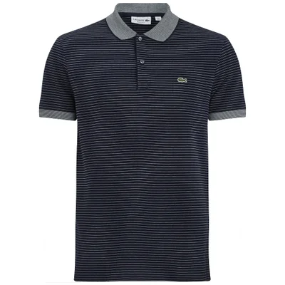 Lacoste Men's Short Sleeve Ribbed Collar Polo Shirt - Navy Blue Stripe/Flour