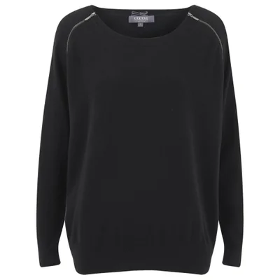 Cocoa Cashmere Women's Cashmere Jumper with Zips - Black