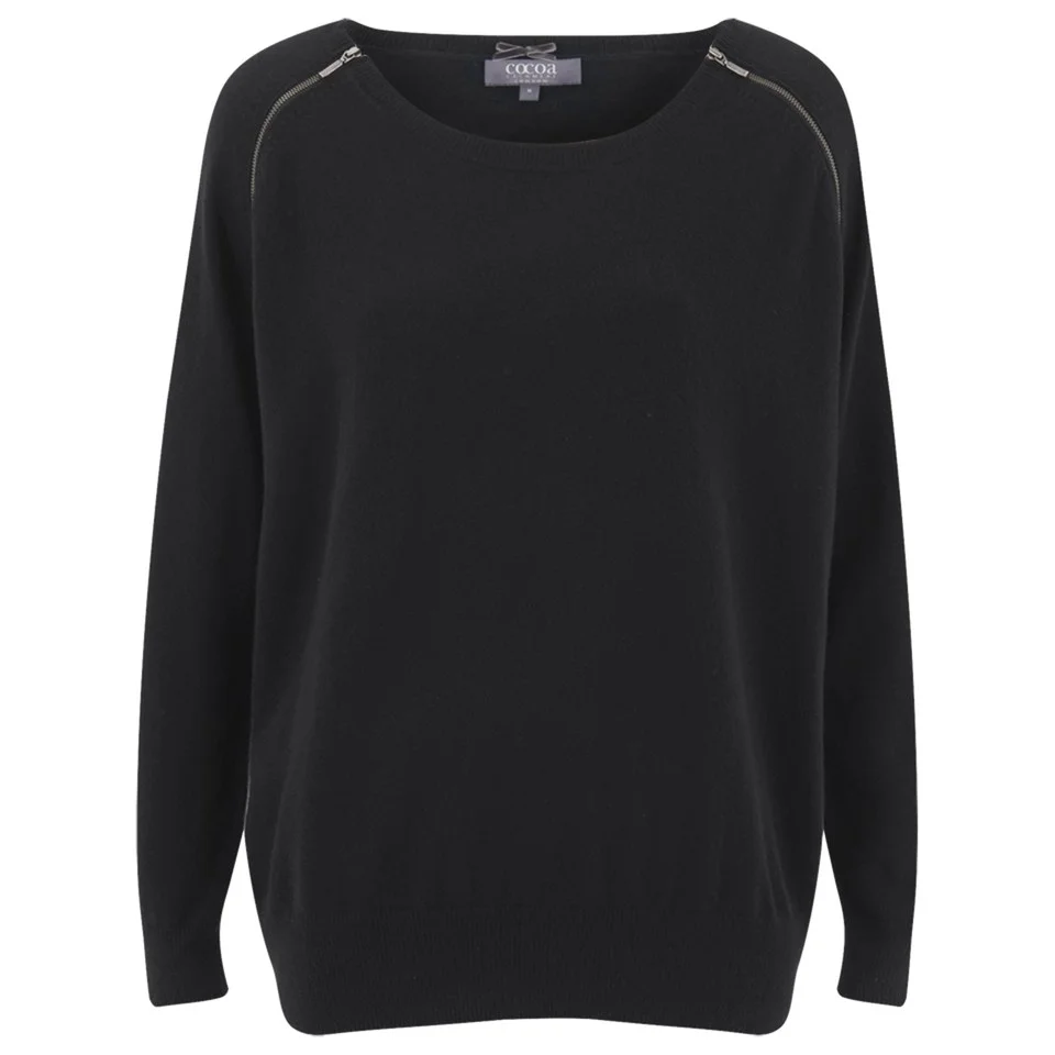 Cocoa Cashmere Women's Cashmere Jumper with Zips - Black Image 1