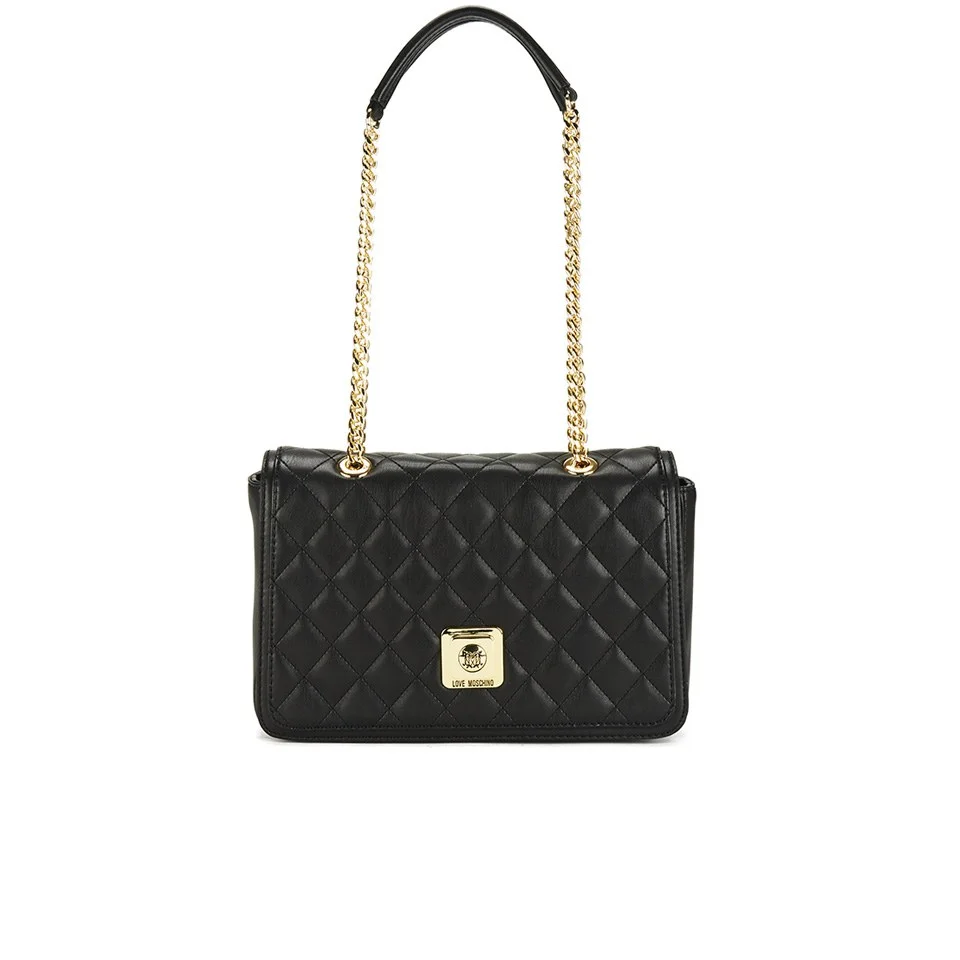 Love Moschino Women's Quilted Shoulder Bag with Chain Strap Detail - Black Image 1