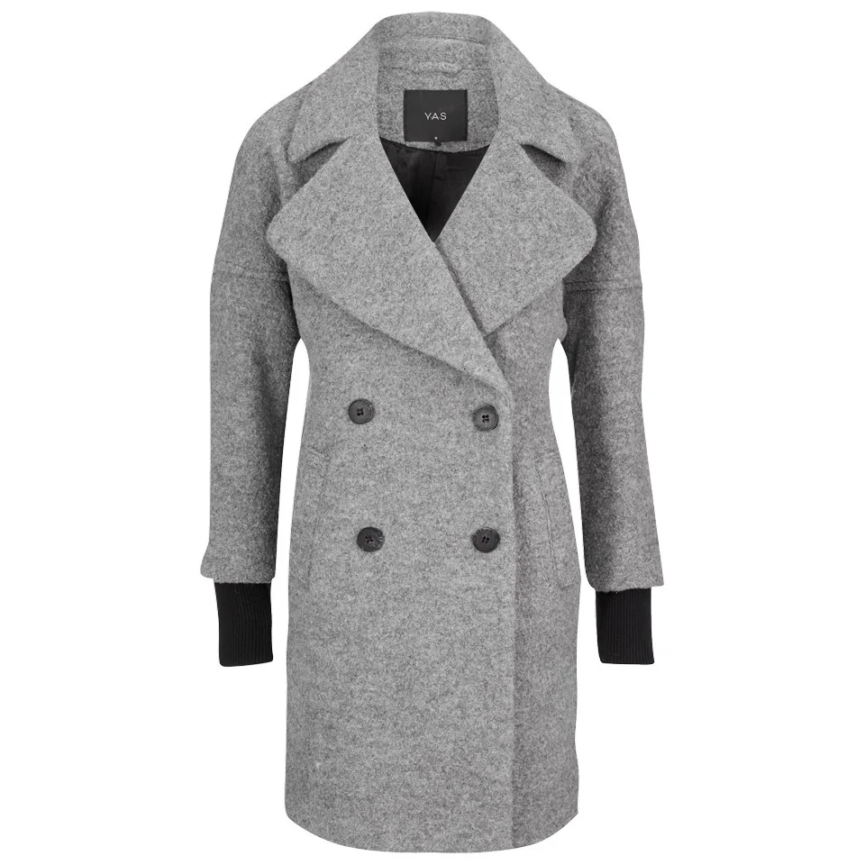 Y.A.S Women's Olivia Double Breasted Wool Coat - Light Grey Image 1