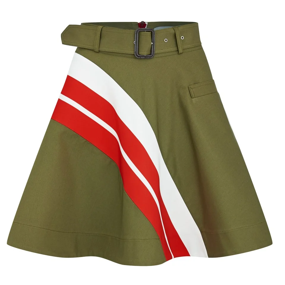 Preen by Thornton Bregazzi Women's Grove Cotton Twill Skirt - Khaki/Red Stripe Image 1