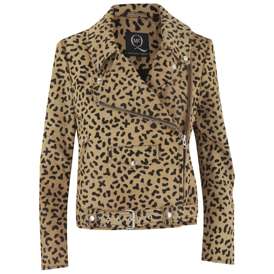 McQ Alexander McQueen Women's Classic Biker Jacket with Belt - Leopard Print Image 1