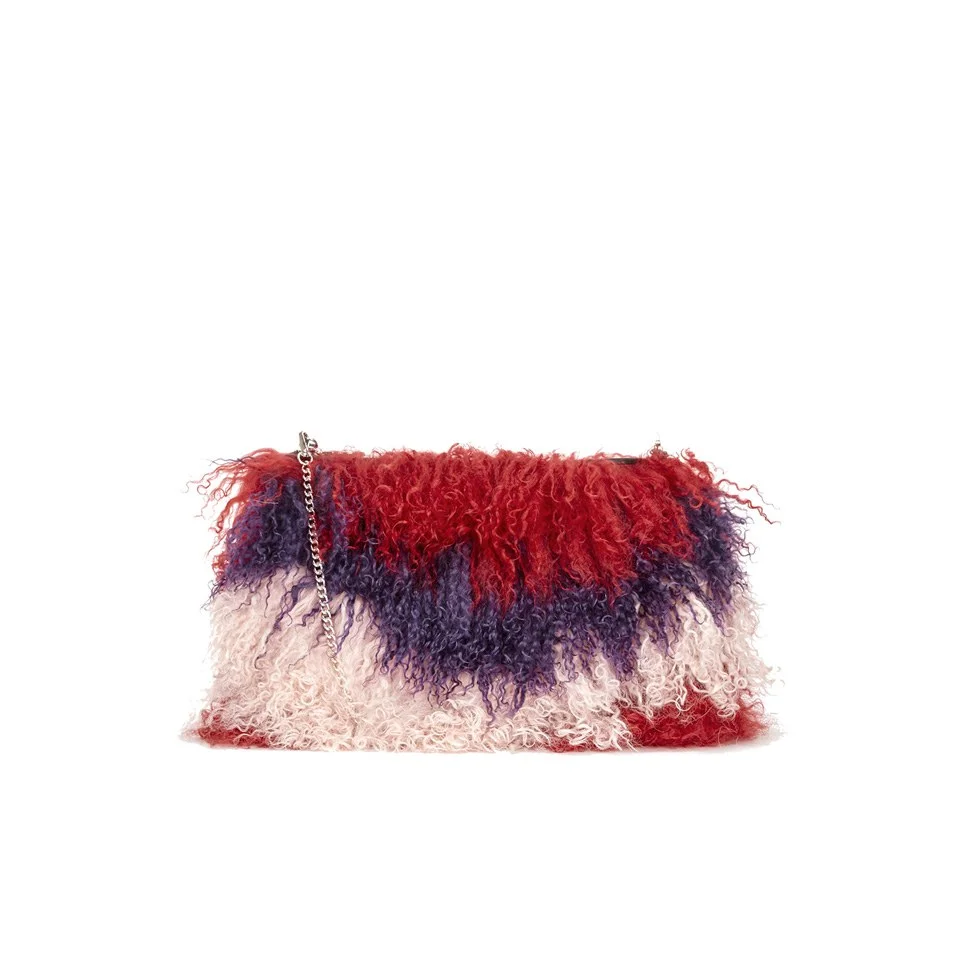 House of Holland Women's Fur Clutch with Chain - Maroon/Pink/Purple Image 1