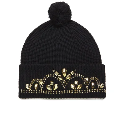 Markus Lupfer Women's Jewelstone Tiara Beanie Hat with Gold Gems - Black