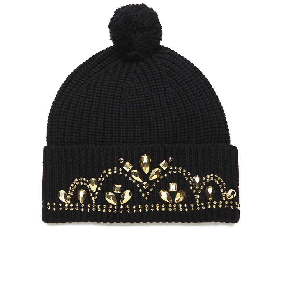 Markus Lupfer Women's Jewelstone Tiara Beanie Hat with Gold Gems - Black Image 1
