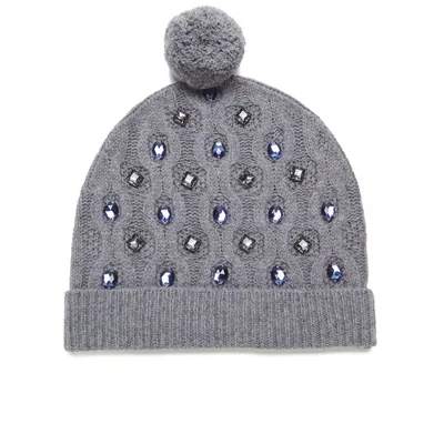 Markus Lupfer Women's Cable Knitted Jewel Beanie Hat - Grey