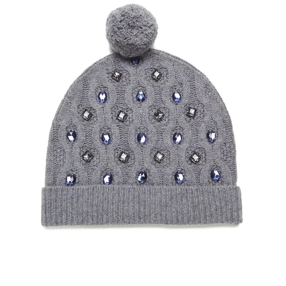 Markus Lupfer Women's Cable Knitted Jewel Beanie Hat - Grey Image 1