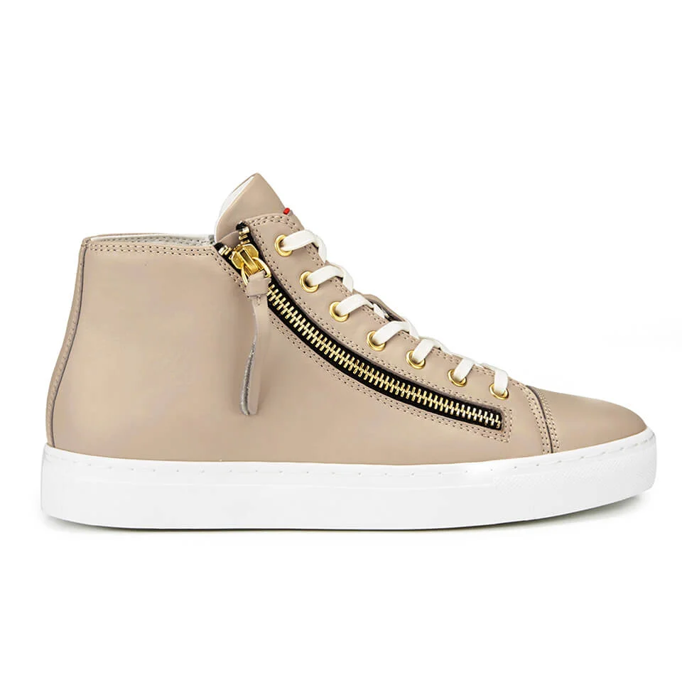 HUGO Women's Nycolette-L Leather Hi-Top Trainers - Light Beige Image 1