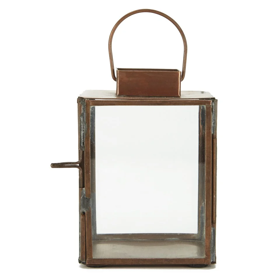 Nkuku Aloma Antique Copper Lantern - Clear Image 1
