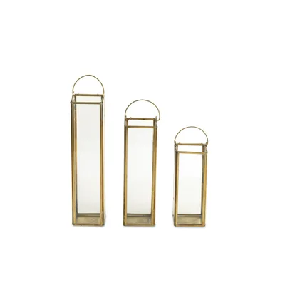 Nkuku Antique Brass Yangeli Lantern - Medium - Clear