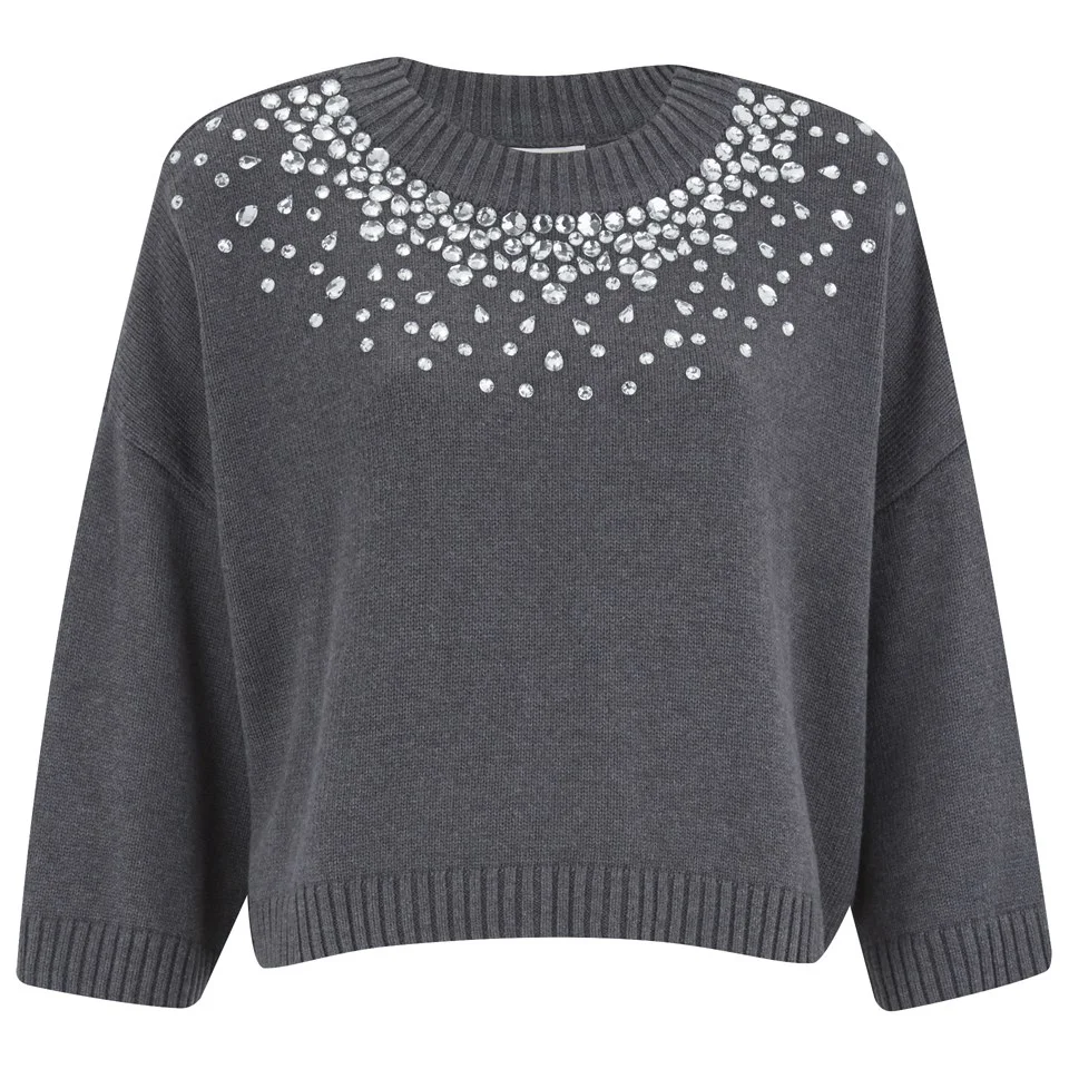 MICHAEL MICHAEL KORS Women's Embellished Neck Cropped Sweatshirt - Grey Image 1