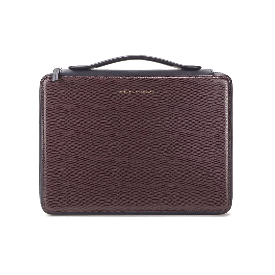 WANT LES ESSENTIELS Men's Kansai 13 Inch Computer Folio with A4 Notepad - Maroon Snake/Navy Image 1
