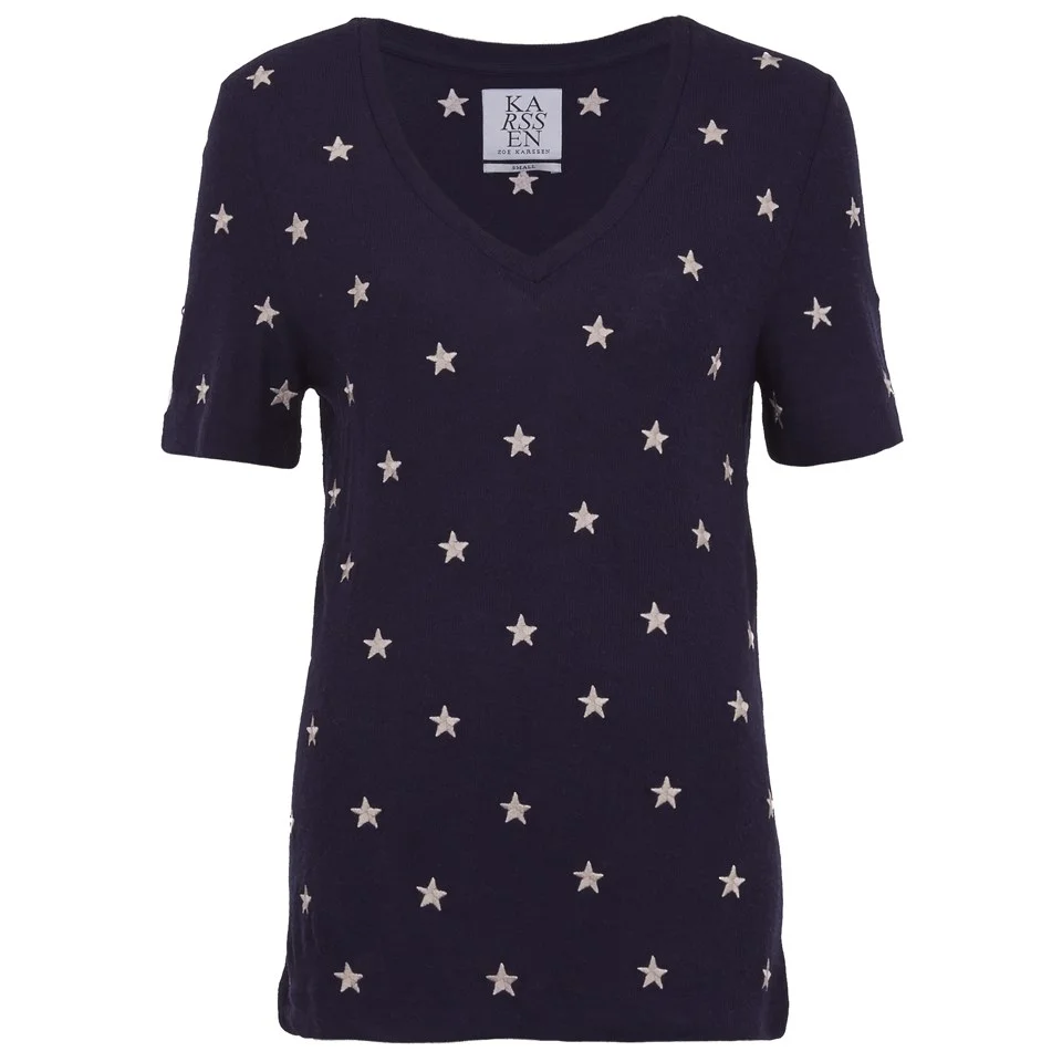 Zoe Karssen Women's All Over Star Print Knitted V-Neck T-Shirt - Eclipse Image 1