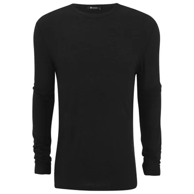 T by Alexander Wang Men's Slub Rayon Silk Long Sleeve T-Shirt - Black