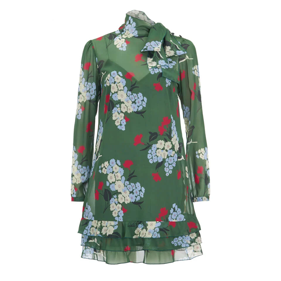 REDValentino Women's Floral Tie Neck Dress - Verde Image 1