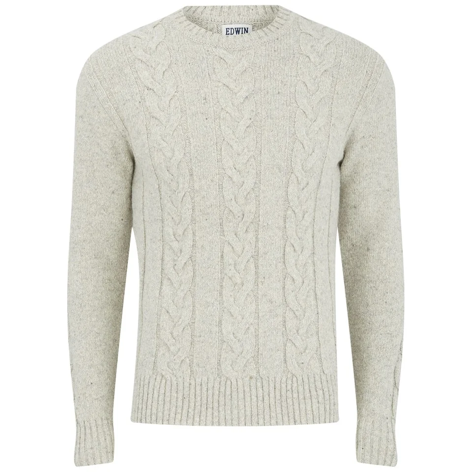Edwin Men's Shackle Wool Cable Knitted Jumper - Ecru Image 1