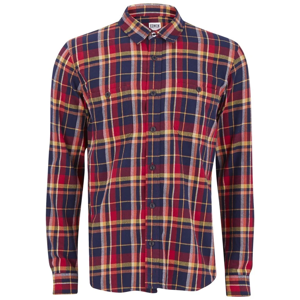 Edwin Men's Light Flannel Checked Labour Shirt - Red Image 1