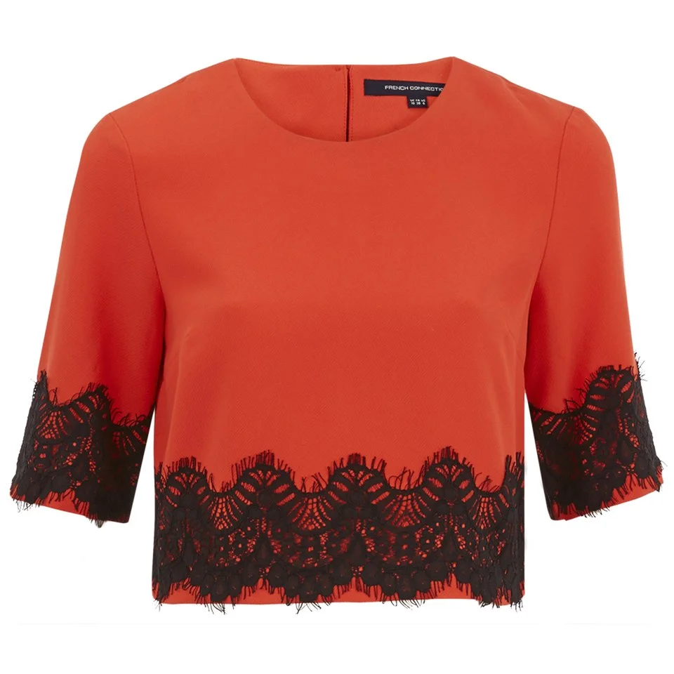 French Connection Women's Linea Lace Cropped Top - Riotred/Black Image 1