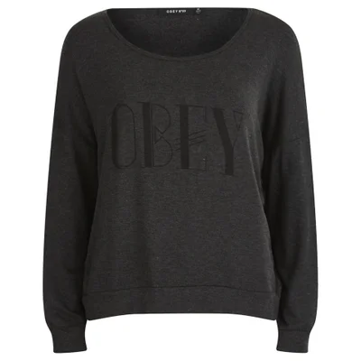 OBEY Clothing Women's Riley Laminate Slogan T-Shirt - Grey