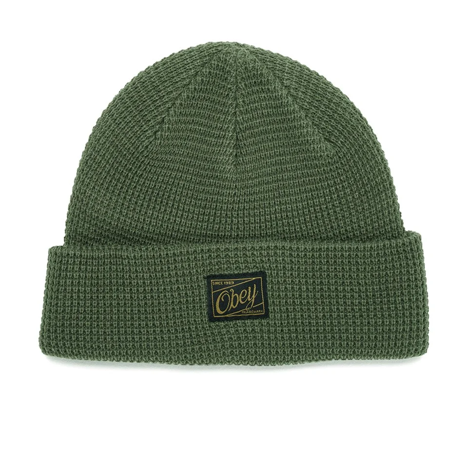 OBEY Clothing Men's Roscoe Waffle Knitted Beanie - Army Image 1